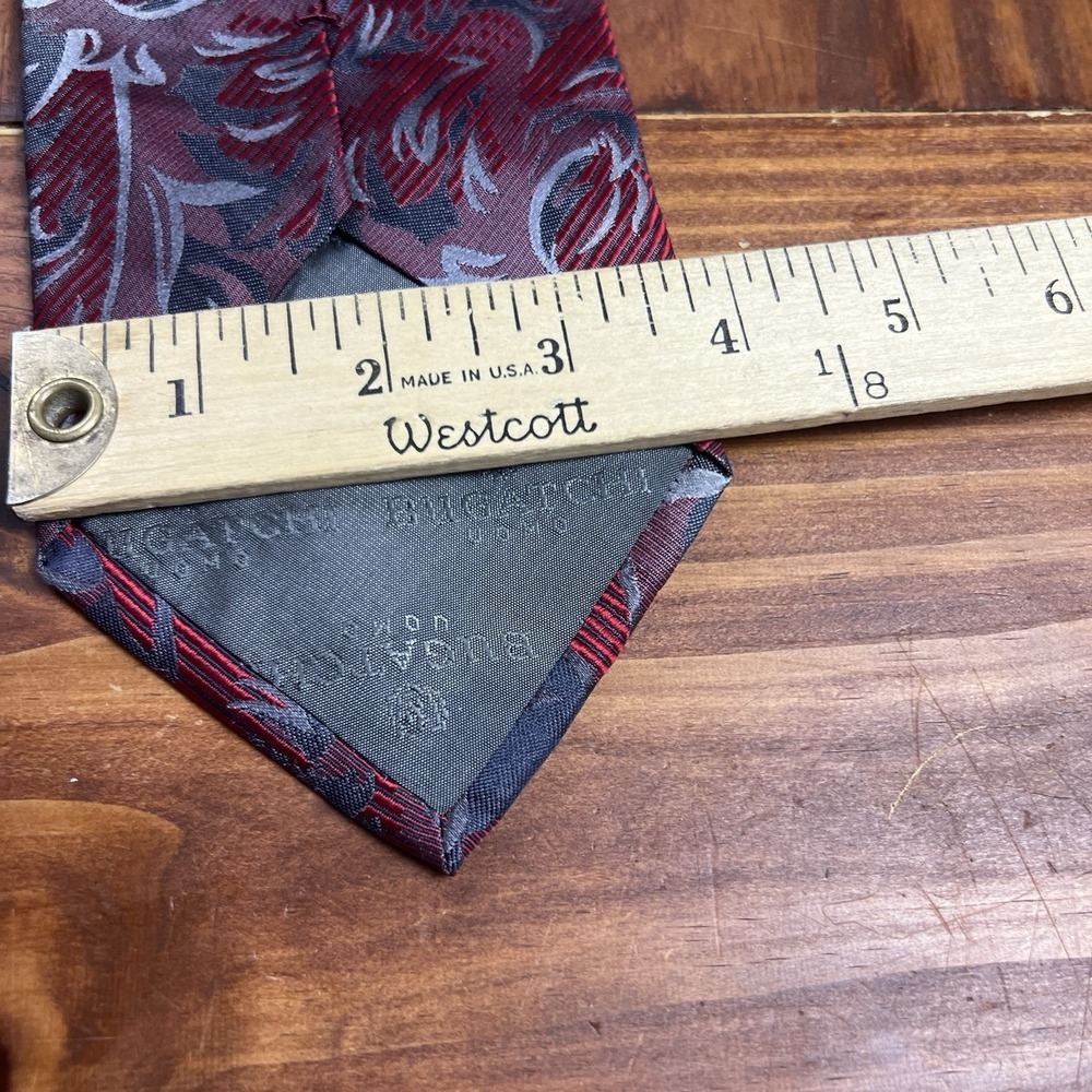 BUGATCHI UOMO Red Silver White Black Leaf Silk Woven Necktie TIE 58"L x 4"W - Picture 7 of 12